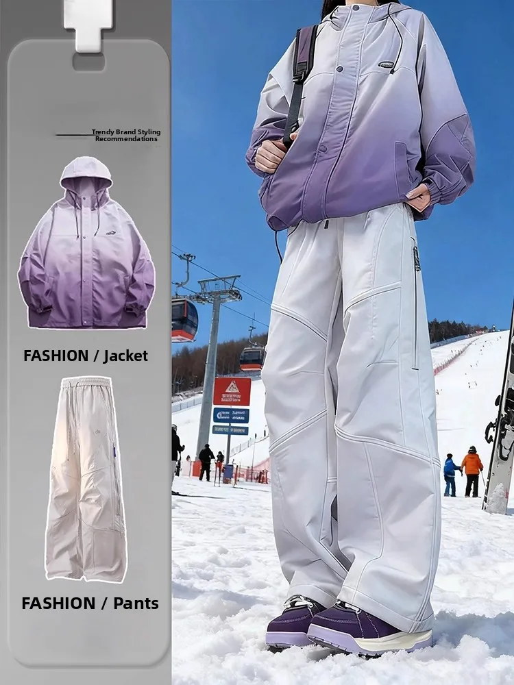 

Winter Outdoor Snow Skiing Pants Set Men Women Fleece Lined Cold Proof Full Set Youth Long Sleeve Jacket Long Pants Polyester