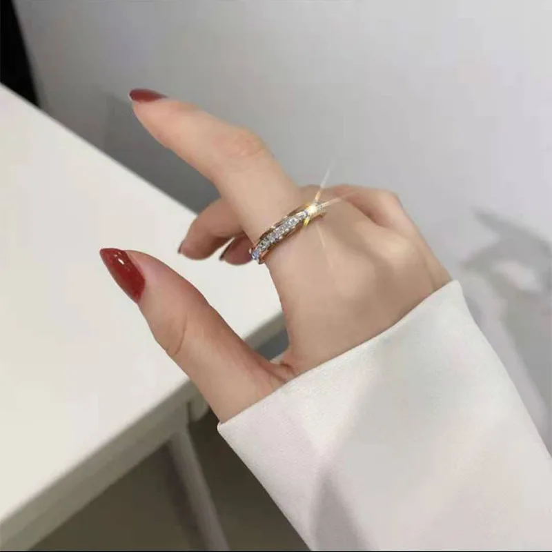 Square Zircon Stainless Steel Couple Ring For Women and Men Romantic Engagement Wedding Party Jewelry Female