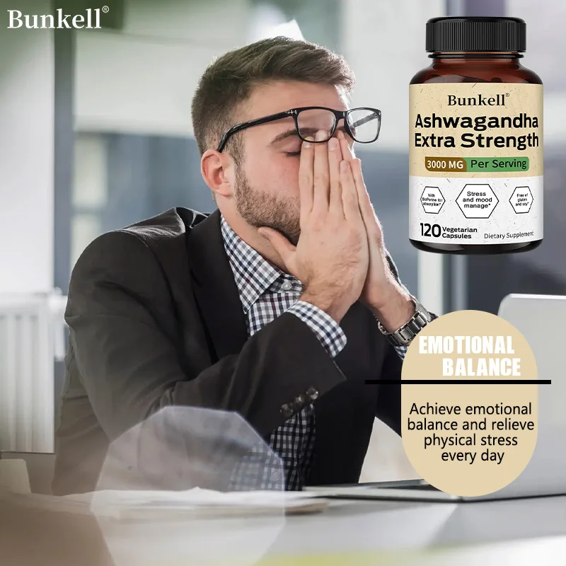 

Organic Ashwagandha Extract Capsules 3000mg with BioPerine Black Pepper seed - Stress Relief Mood Focus Sleep Energy Support