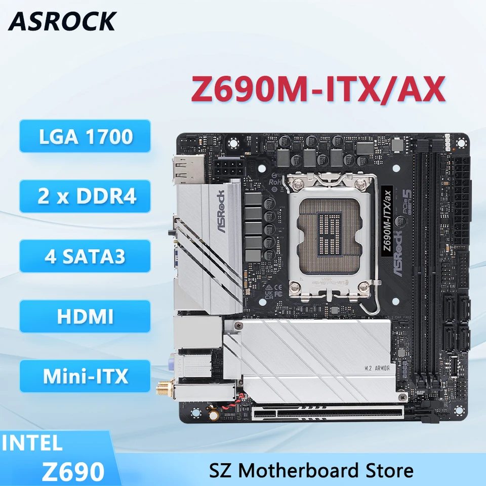 ASROCK Z690M-ITX/ax motherboard Z690 placa mãe pc LGA1700 CPU