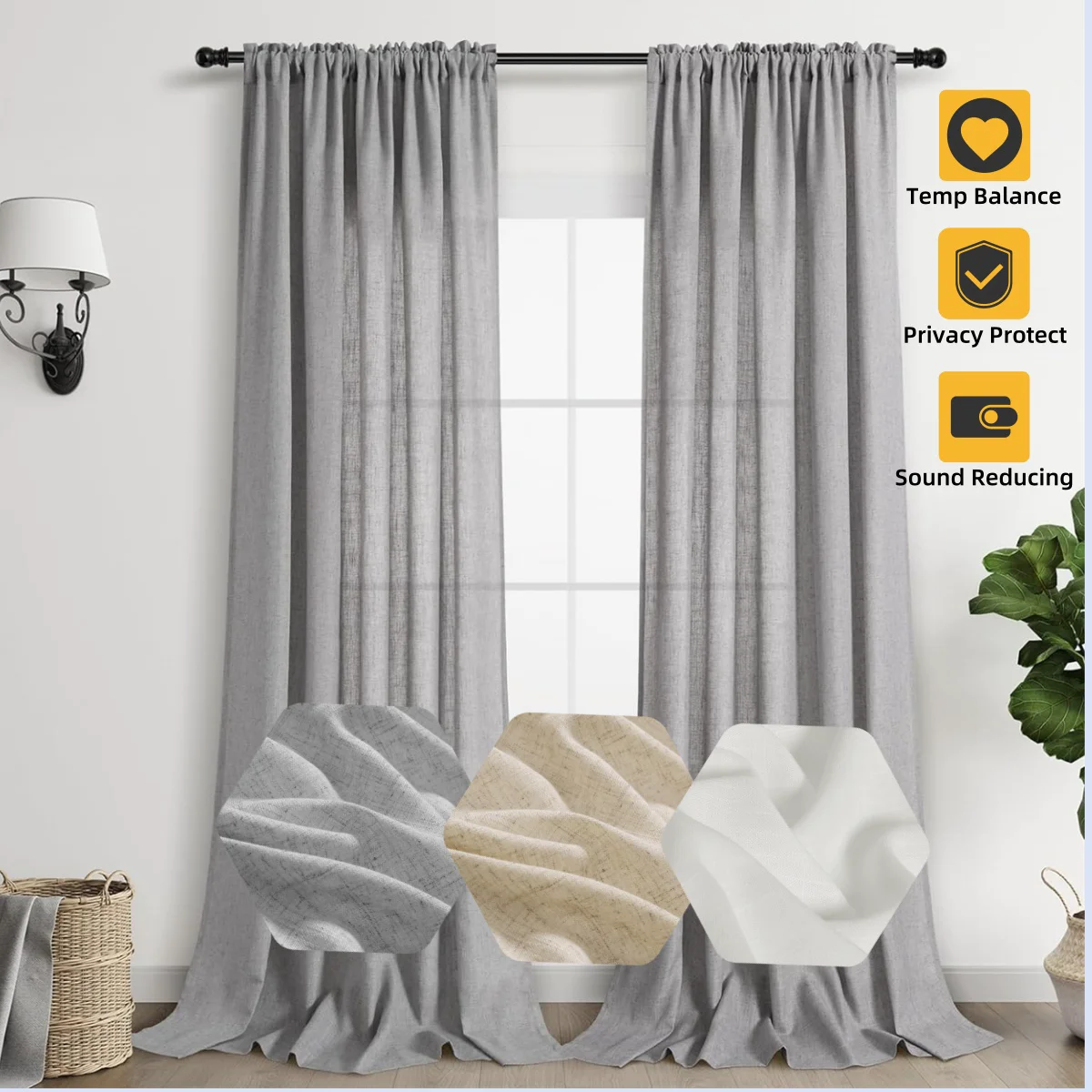 Linen Curtains for Living Room, Boho Style Modern Home Decoration for Ramadan, Luxury Curtains and Drapes for Bedroom Gazebo