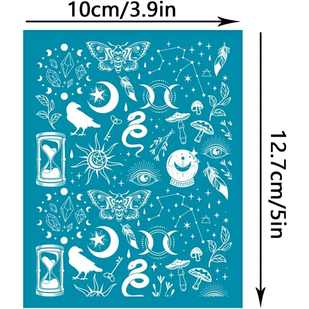 4x5 Inch Clay Stencils Tarot Theme Silk Screen for Polymer Clay Hourglass Crystal Ball Silk Screen Stencils Mesh Transfer