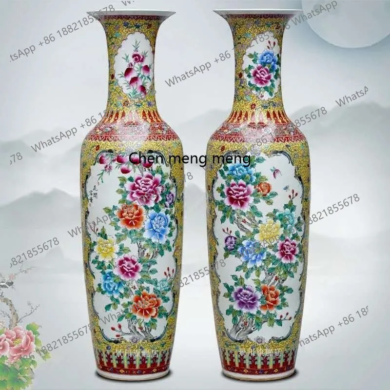 

Pastel peony ceramic large vase Jingdezhen home living room floor 1.2 meters ornament