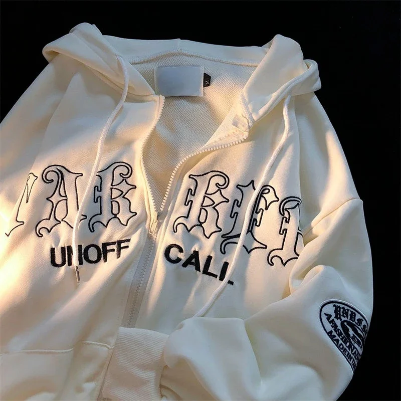 Brief Stickerei Hoodies Frauen Harajuku Langarm Zip Up Sweatshirts Vintage Punk Lose Mit Kapuze Jacken Streetwear Y2K Kleidung