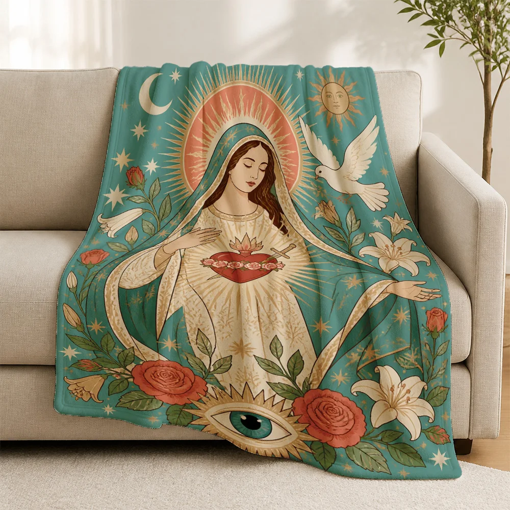 Bohemian Mystic Goddess Throw Blanket Tapestry Spiritual Cosmic Eye Virgin Mary Boho Witchy Dreamcatcher Astrology New Age Sofa
