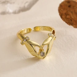 NEWBUY Unique Design Heart Shape Hands Ring For Women Gold Color Wedding Jewelry