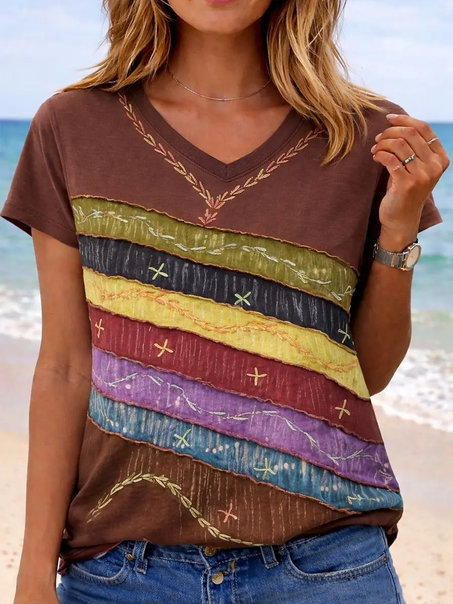 Women's Soccer Letter Graphic V Neck T-Shirt, Short Sleeve Classic Casual Tops, Multi Tone Daily Wear for Spring & Summer