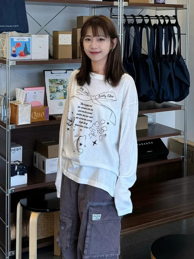 

Повседневная свободная длинная футболка с защитой от ультрафиолета и принтом узлов, женская весна-лето, удобный хлопковый топ irt