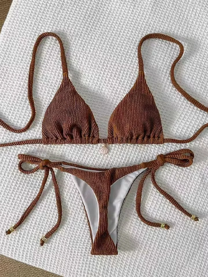 

Vzvn Sexy Drawstring Lace Up Bikinis Women Split Swimsuit Beach Brazil Bikini 2026 All Season Solid Backless Bikinis 2 Piece Set