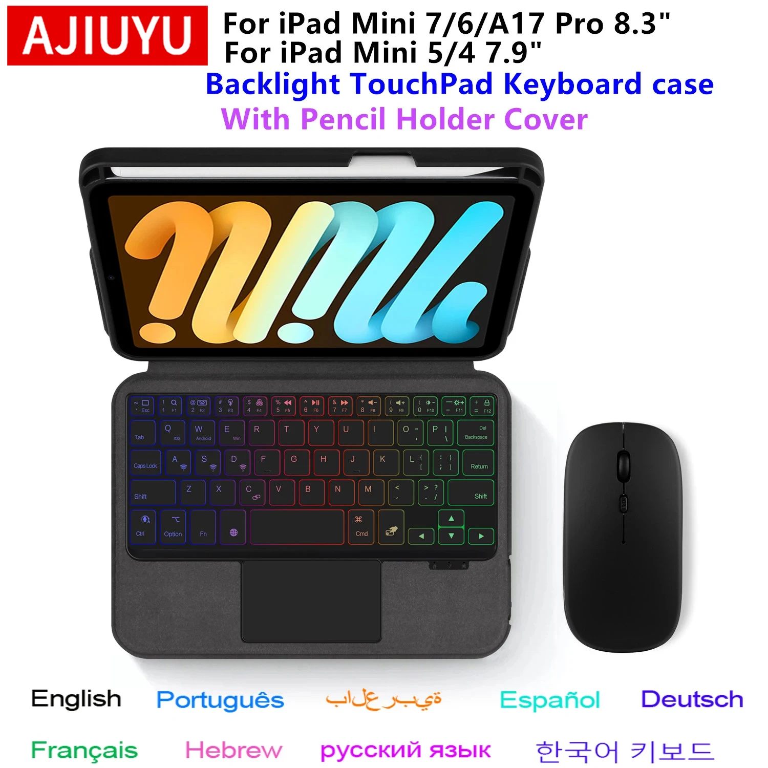 

AJIUYU Magic Keyboard Case for iPad Mini 7 2024 A17 pro 8.3" Mini 6 5 4 Keyboard Cover for iPad Mini 7th 6th 5th 4th Generation