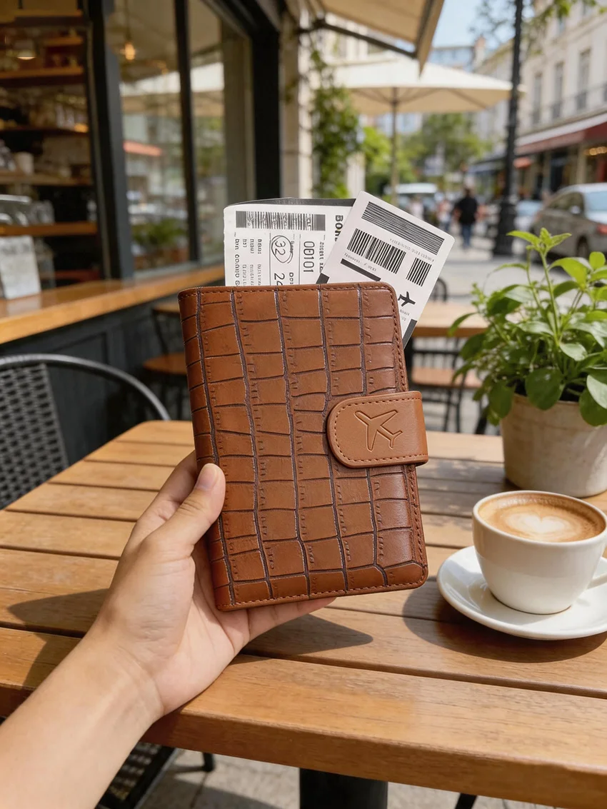 

BUYLEMO Crocodile Snap Passport Holder, Multi-functional Travel Document & Card Organizer