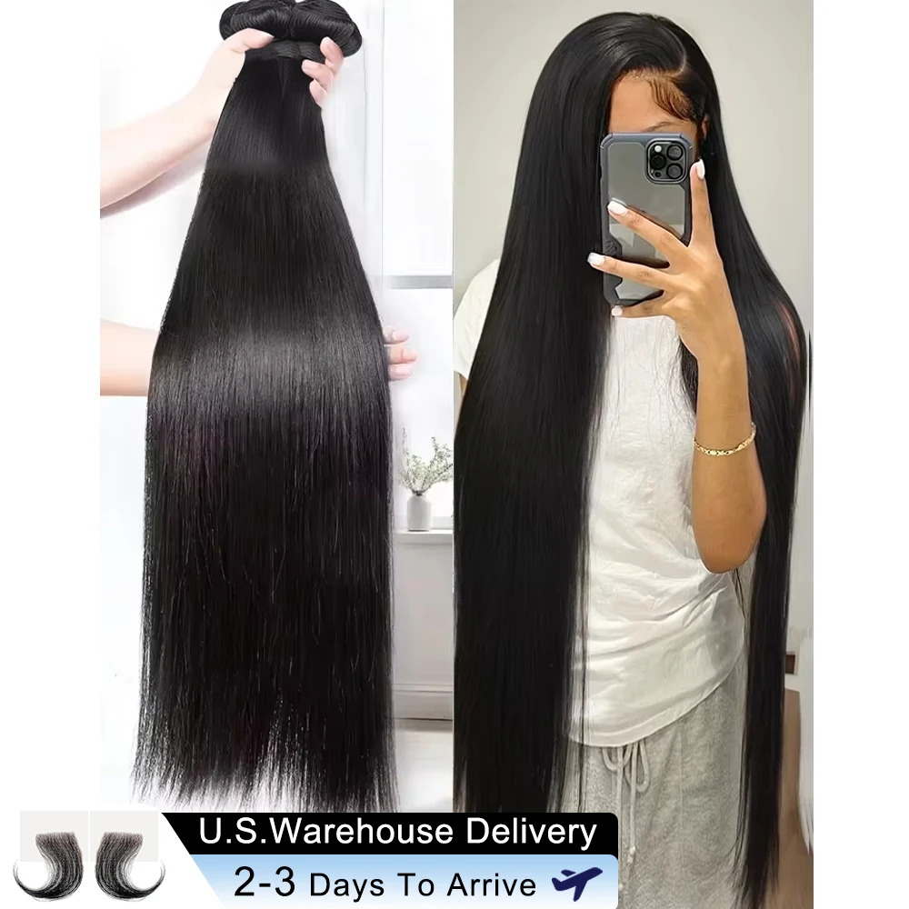 ブラジル産未加工人毛束 30インチ ストレート 3～4束 バージンレミーヘア ウィーブエクステ 女性用縫い付け式 クイックウィーブ束