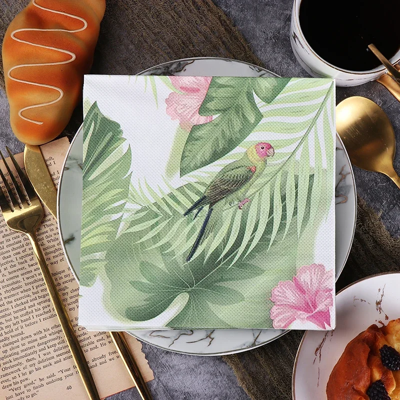 

20pcs/Pac 2-layer 33cm Printing Napkins Colorful Parrot Flowers and Birds Pure Wood Pulp Paper Towels Butterfly Bone Bart Paper