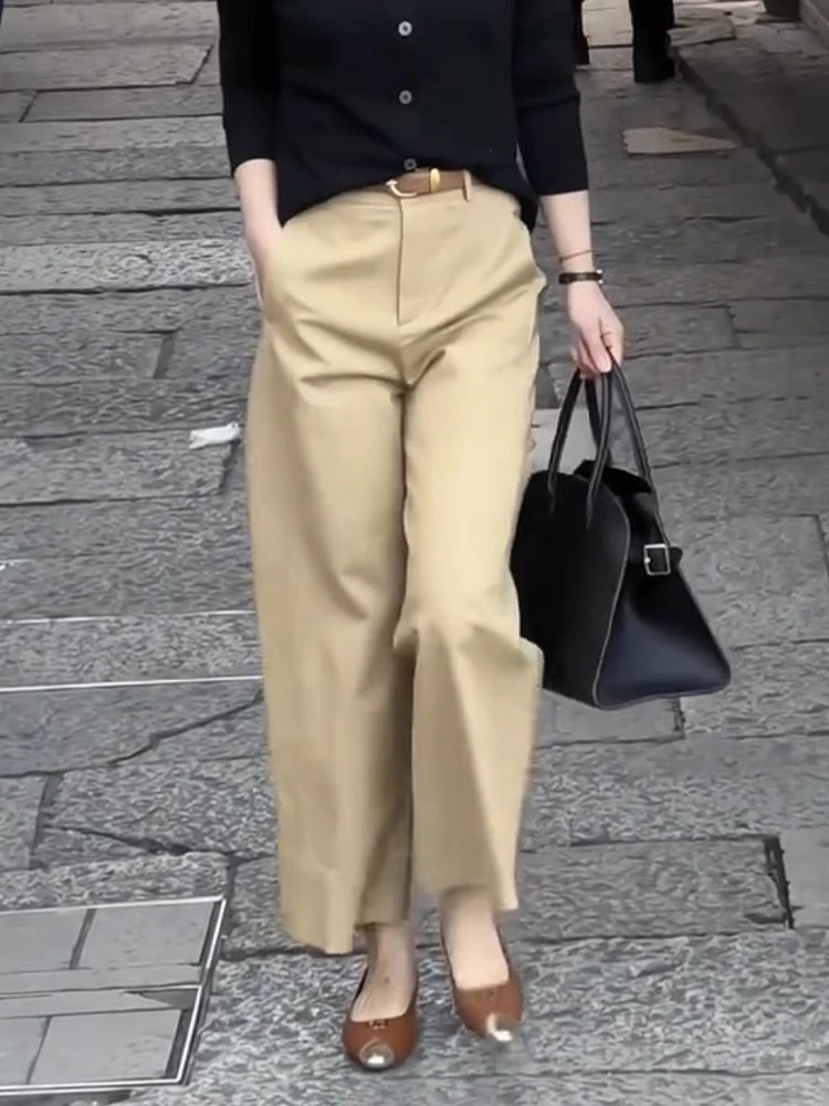 

High Waist Wide Leg Khaki Spring New Sle Women's Faionable Casual Pants Straight Cut Trousers for All Body pes