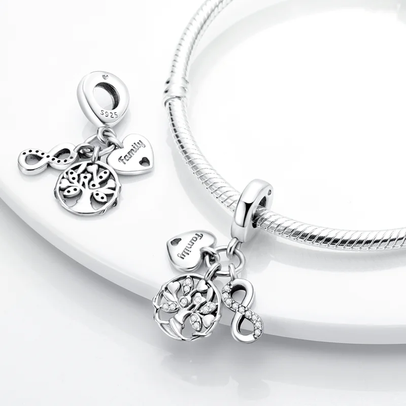 925 Sterling Silver Charms Bead Inlaid Zircon Eternal Love Tree Of Life Dangle Fit Original 925 Bracelets DIY Jewelry Women Gift