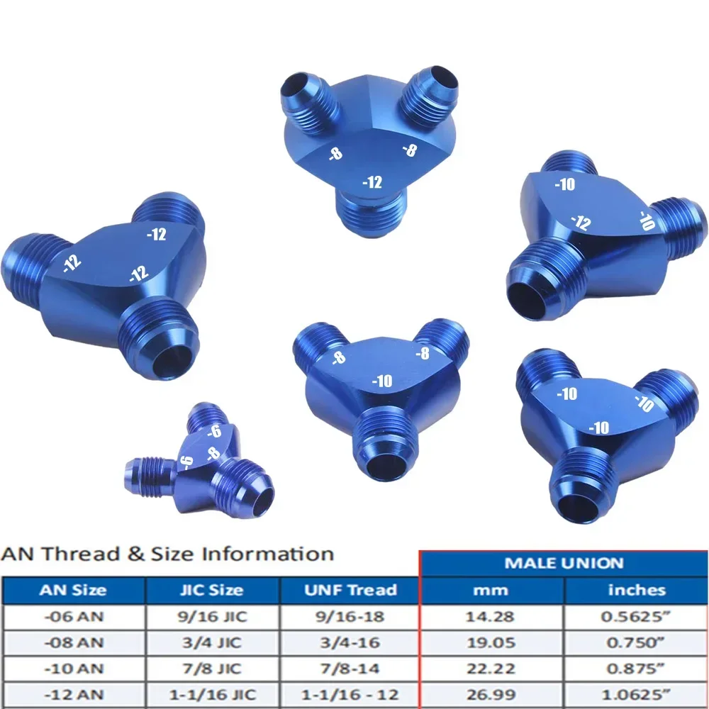 High Quality 1PCS AN6 AN8 AN10AN12Y Adapter Block Male Thread Fuel Hose Fitting Adapters Tee Oil Pipe Joint Universal Aluminium