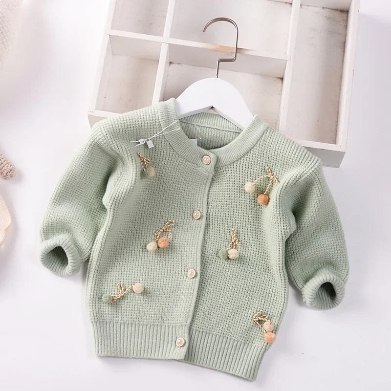 Autumn 2024 Girl Cardigan Sweater Lolita Style Children Knitwear Jacket Baby Top Kids Coat Toddler Sweet Solid Bow Clothes 1T-5T