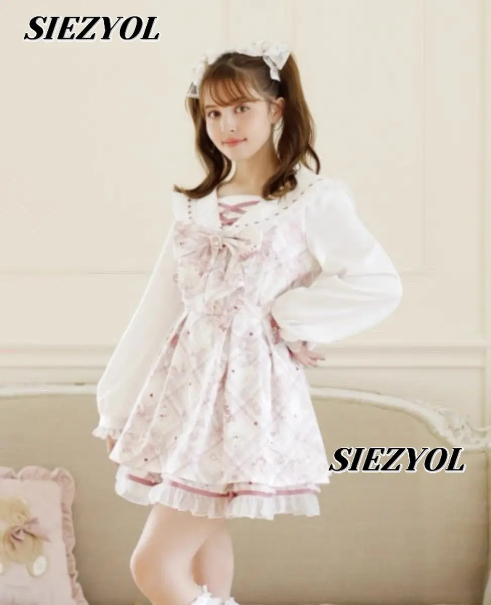 Pink Black Lolita Dress Set Spring Autumn New Sweet Bow Cartoon Long Sleeve Shirt Dresses and Shorts Two-piece Set Women