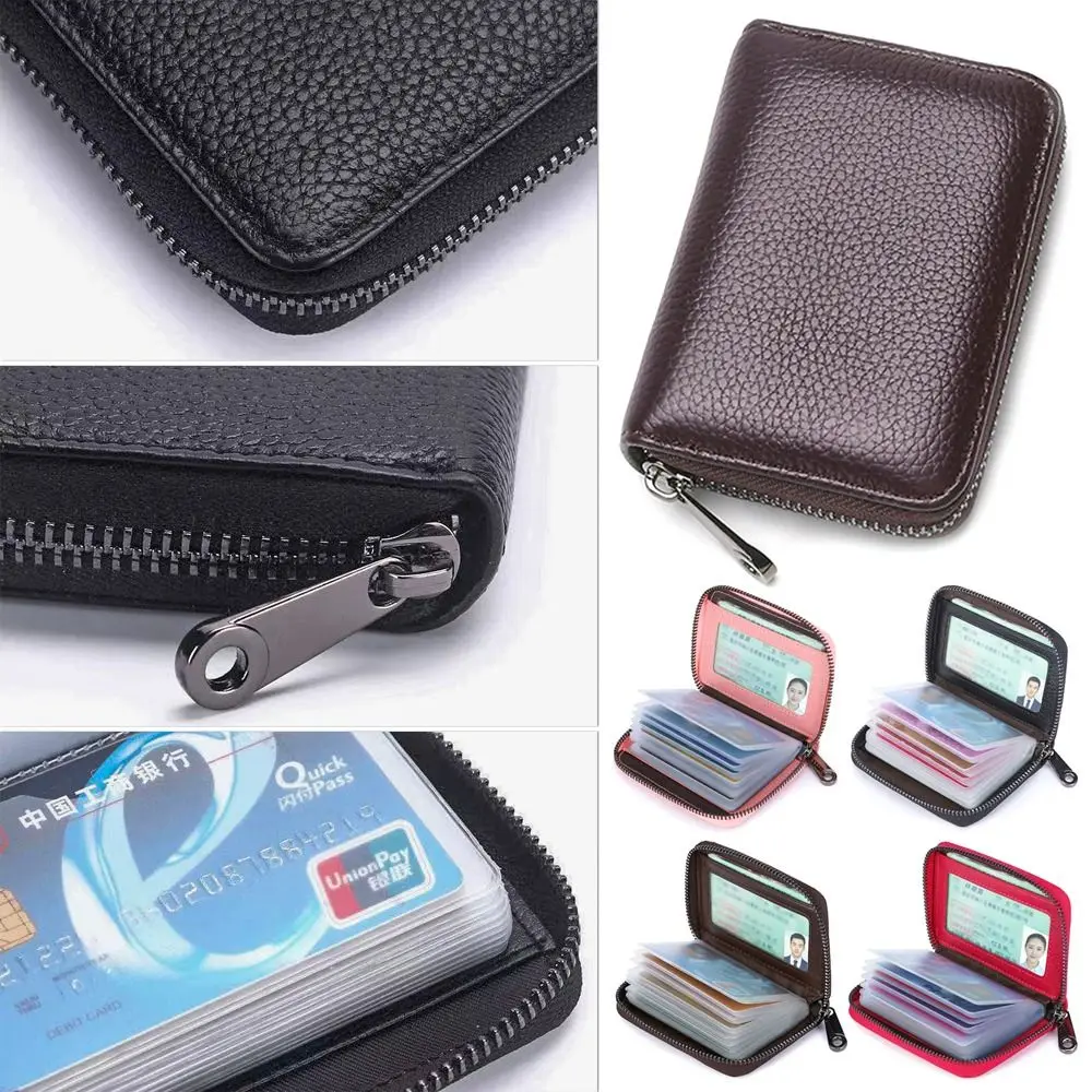 Women Men Multi-function Zipper 20 Detents Leather Wallet Credit Card Holder Card Case Purses