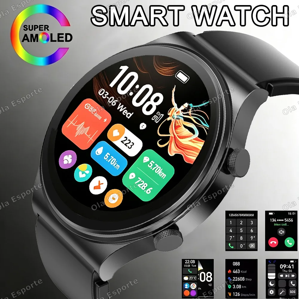 New Smart Watch Men AMOLED HD Screen GPS Motion Trajectory Heart Rate Bluetooth Calls SmartWatch Waterproof For Android iOS HW12