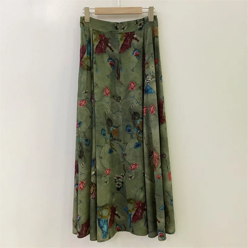 Zadig Primavera Mezza Vestito Delle Donne Casual Verde Rayon Gonna Femminile 2024 Elegante Estate Stampato Midi Gonne Chic Della Signora Mezze Abiti