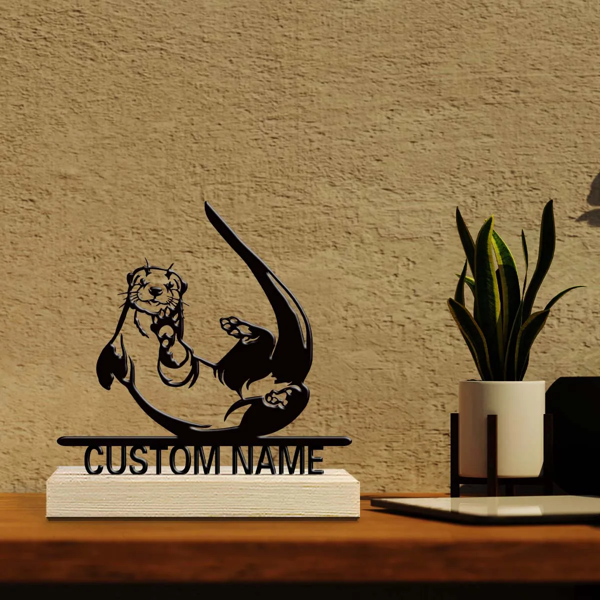 1pc Personalized Iron Desktop Ornament Custom Name With Wooden Base New Home Gift for Friends,Decorative Ornaments view 3