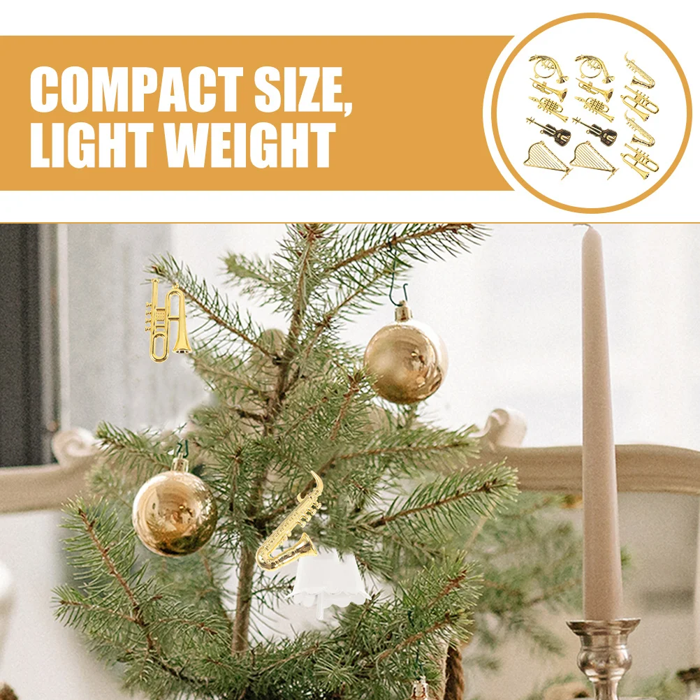 

14pcs Mini Musical Instruments Pendant Decorative Accessories DIY Ornaments Gold Silver Resin Plastic Home Party Garden