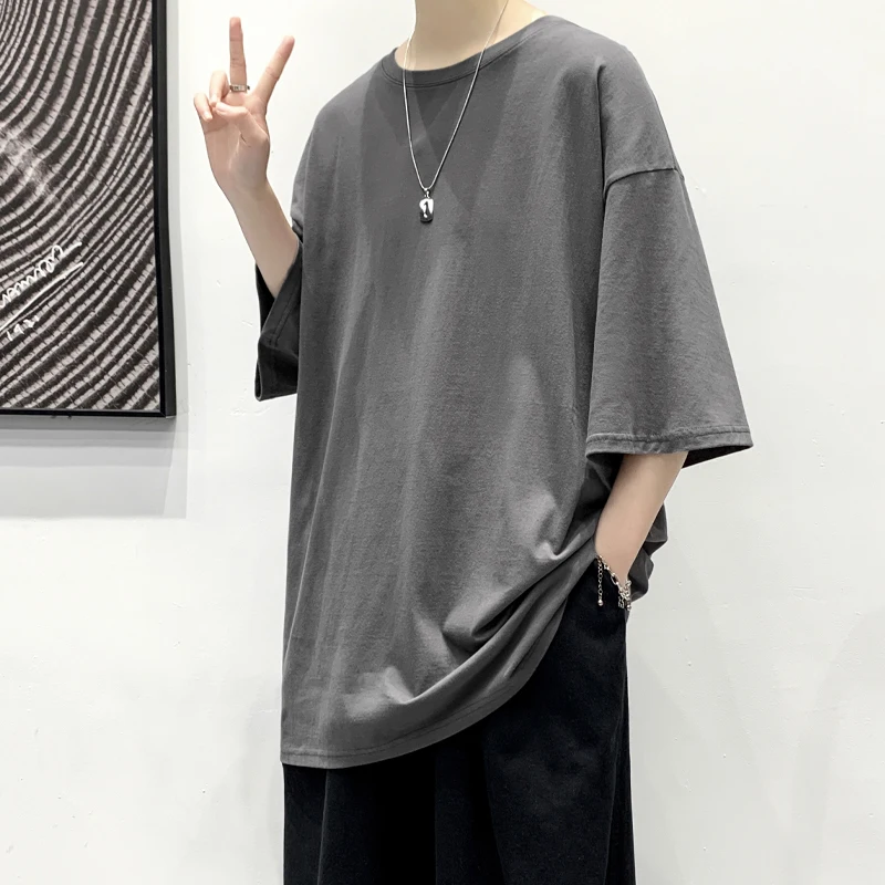 LAPPSTER-Youth Men 100% Cotton Harajuku Graphic Solid T Shirts 2023 Mens White Classical Tee Male Oversized Vintage O-Neck Tops