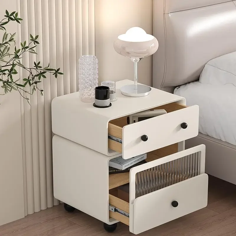 yyhcSolid wood simple modern bedside table new creative installation-free rounded corner home bedroom design children's storage