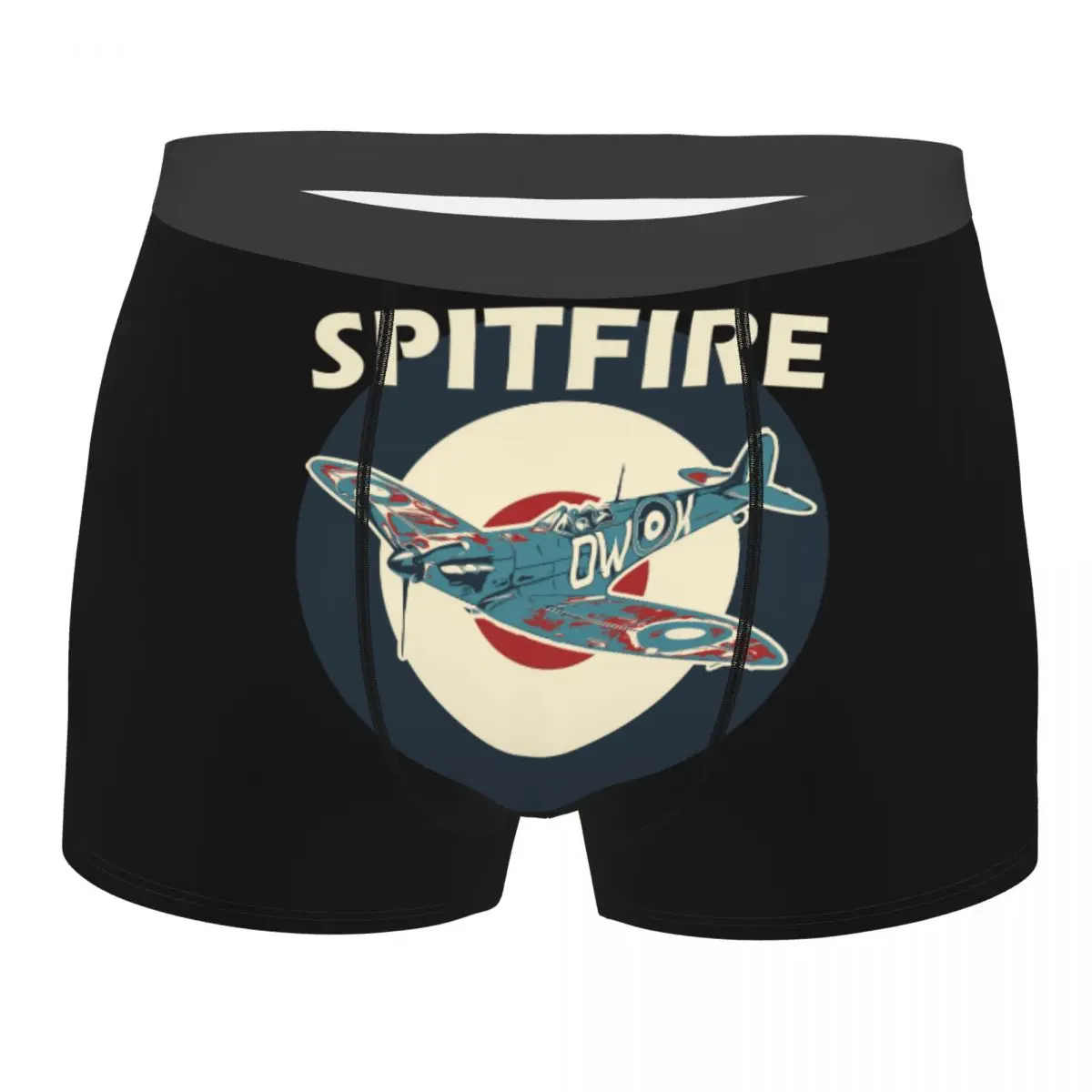 Custom Male Fashion RAF Spitfire Aircraft Roundel WW2 War Plane Underwear Supermarine Airplane Boxer Briefs Stretch Shorts