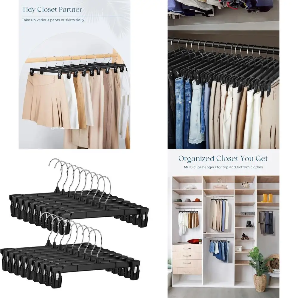

150-Pack Slim Plastic Skirt Hangers, Non-Slip with Pinch Clips, 360-Rotating Swivel Hook, 10 Inches