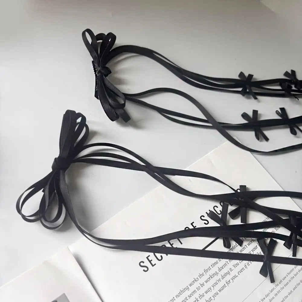 الرجعية شرابة Balletcore القوس دبوس الشعر Harajuku الباليه نمط طويل الشريط القوس مشبك شعر رباط شعر الأسود Bowknot المشابك فتاة #3