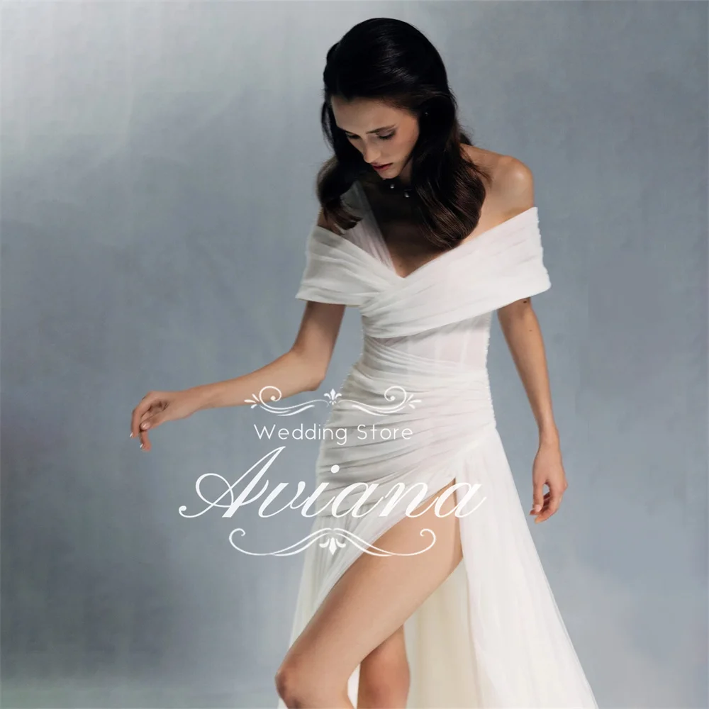 Aviana مخصص واحد الكتف فستان زفاف Ruched صد عالية الجانب سبليت تول النسيج الدانتيل يصل عارية الذراعين سويب تراين ألف خط 2025