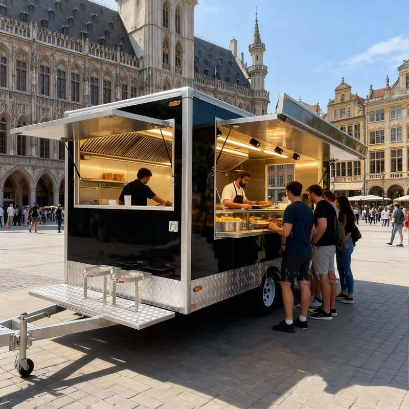 

Stainless Steel Fast Food Truck Fully Equipped Food Trailer Outdoor Mobile Food Truck Trailer with Refrigerator