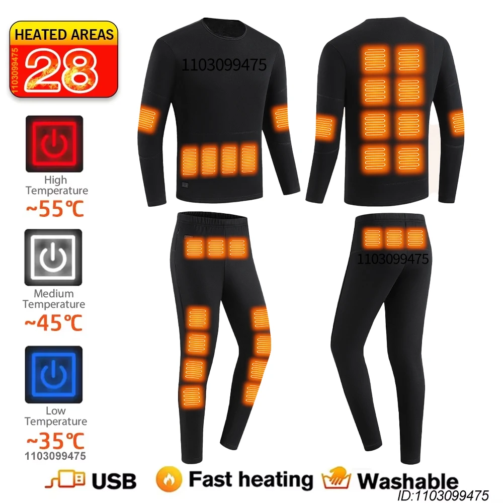 New Heated Underwear 28 Areas Winter Thermal Underwear Women Men Self Heating Jacket Pants USB Electric Heated Skiing Underwear