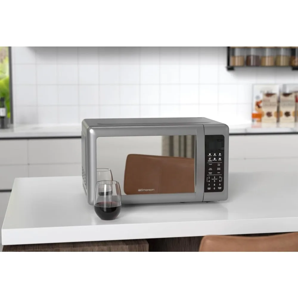 세련된 거울 마감 도어를 갖춘 소형 조리대 전자레인지 10가지 전력 레벨, 6가지 자동 메뉴, 유리 턴테이블 및 어린이 안전 장치