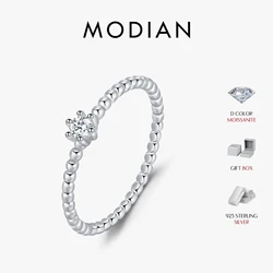 MODIAN D Color Round Moissanite Lab Diamond Rings 925 Sterling Silver Simple Classic Beads Stackable Ring For Women Jewelry
