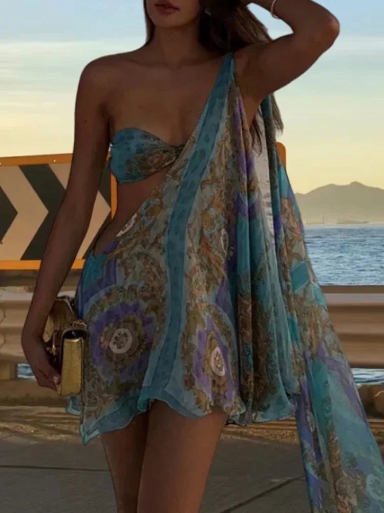 

Sexy Hottie Solid Bikini Dress 3 Piece Set Women Split Swimsuit Beach Mini Dress 2025 New Summer Swimwear Bikinis Set
