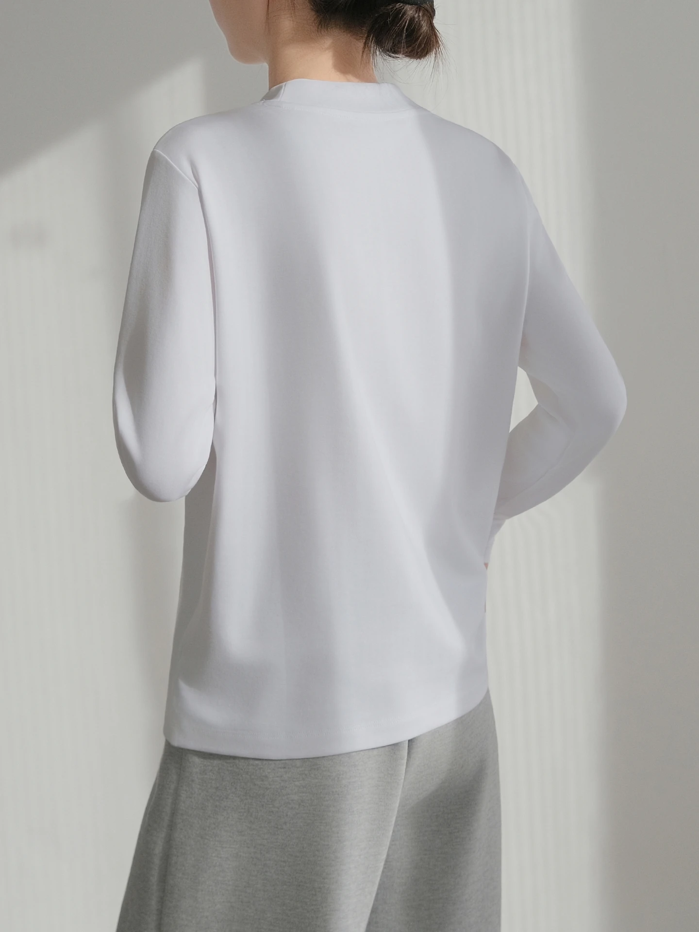 

Ele White Long Sve Pure Cotton Stand Collar T-irt Women Loose Slimming Base irt Spring High Waist Casual Top