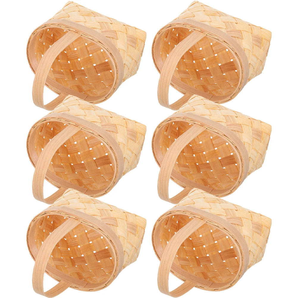

6pcs Mini Wooden Baskets Small Candy Storage Handheld Woven Baskets Party Treats Decorative Picnic Favor Lightweight