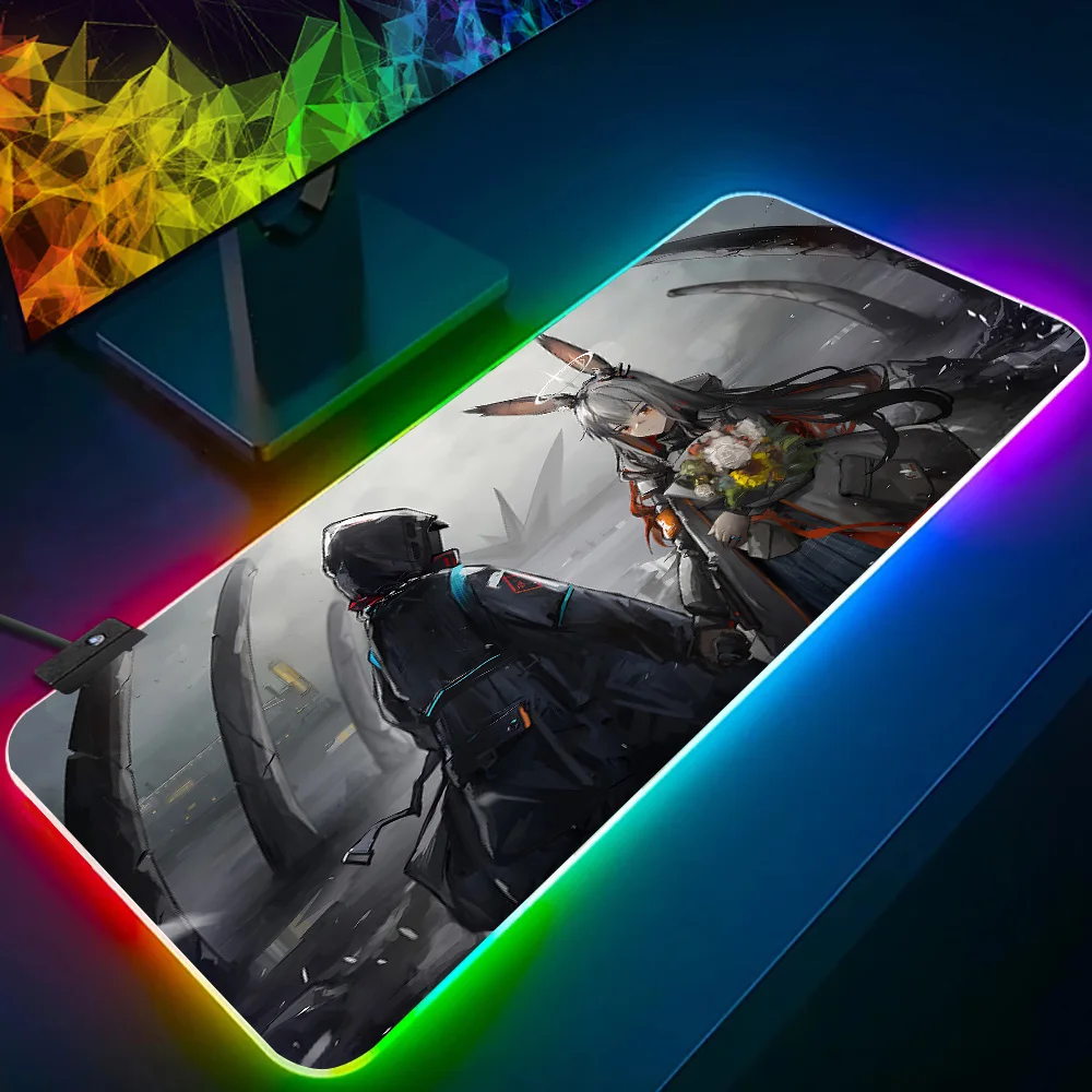 Anime Game Arknights RGB Pc Gamer Keyboard Mouse Pad Mousepad LED Glowing Mouse Mats Rubber Gaming Computer Mausepad