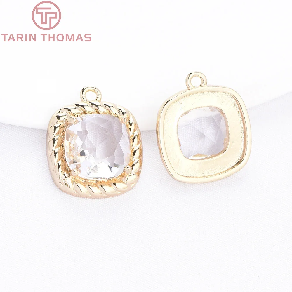 (9604) 10 Buah 15X17.5MM Warna Emas Sampanye Kuningan dengan Liontin Jimat Persegi Zirkon Kualitas Tinggi DIY Membuat Perhiasan