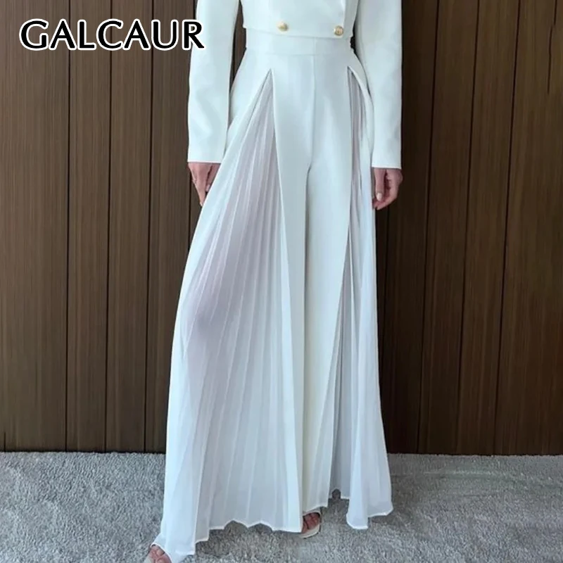 

GALCAUR Thigh Side Pants For Women High Waist Streetwear Spliced Fold Loose Casual Wide Leg Pant Female Summer Clothing Fashion