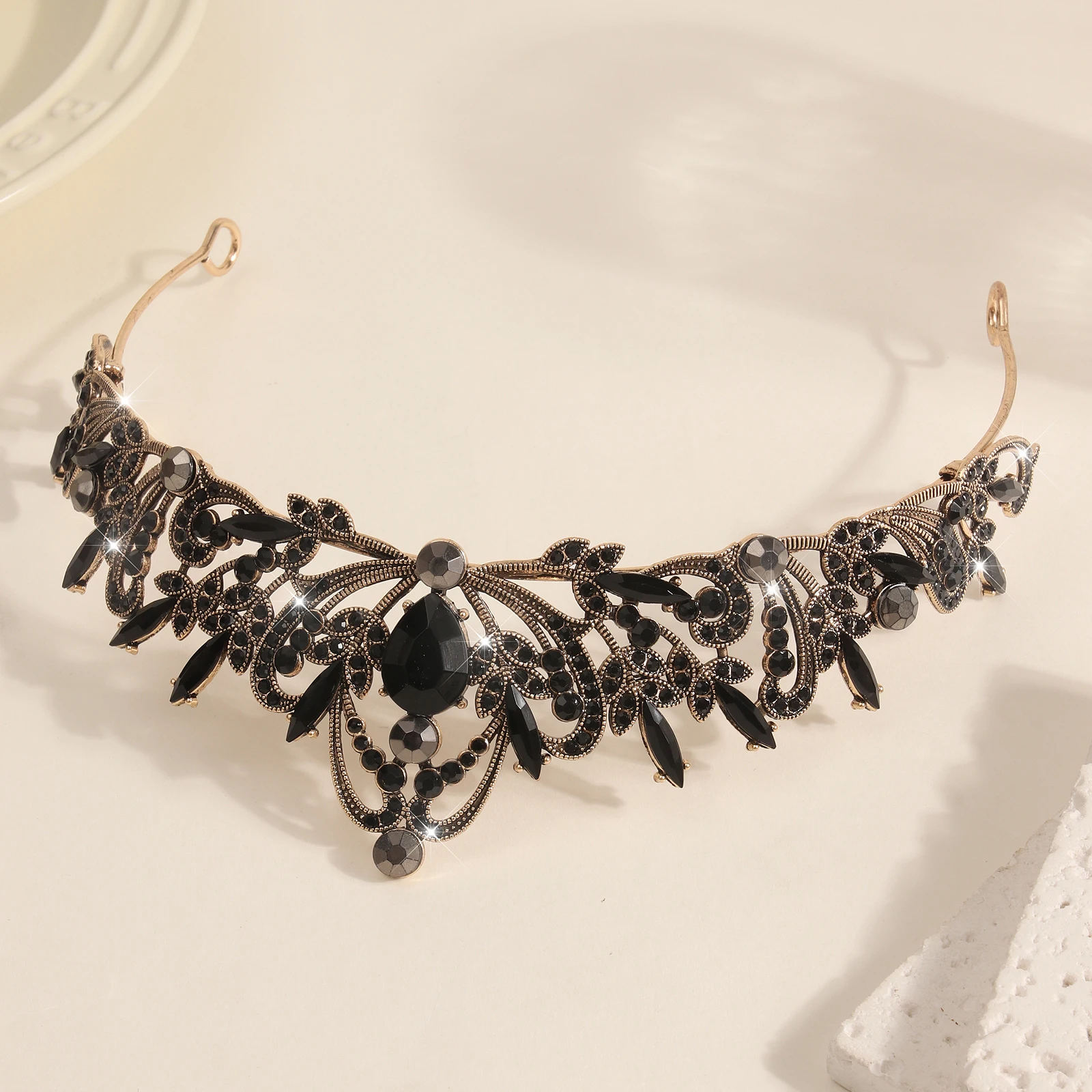 1 تاج فاخر من حجر الراين الباروكي الأسود على شكل قطرة ماء، إكسسوار ثوب مسائي، زينة رأس العروس الزفاف