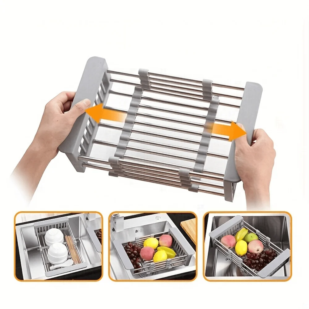 Kitchen Shelf Sink Retractable Draining Basket To Wash Fruits and Vegetables Draining Rack Drying Rack Adjustable Drainage Racks