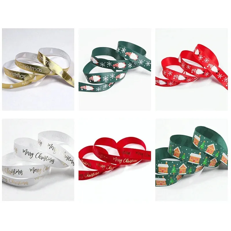 10 Yards/Roll Christmas Ribbon 25mm CartoonRibbons For Christmas Gift Wrapping Yule Decorative Ribbon Handmade Crafts Ornament
