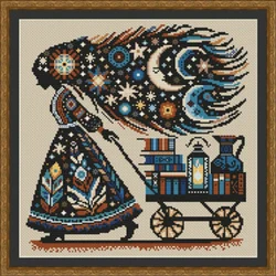 Embroidery Cross Stitch Kits Craft DIY Needlework Cotton Canvas 16 Silhouette Girl 37-38  32CT 28CT Metallic aida