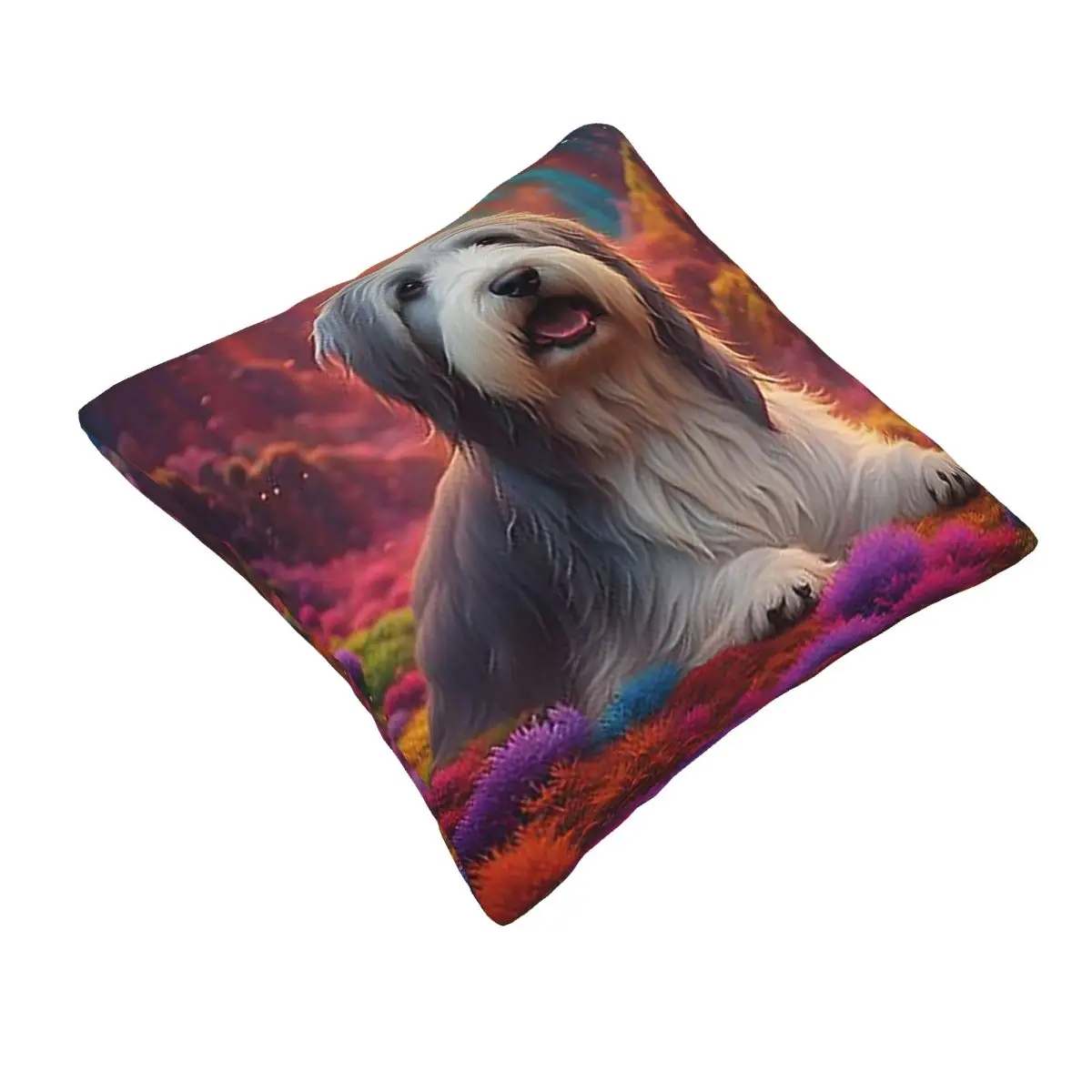 Bearded Collie Dog In Colorful Nature Square Pillowcase Pillow Cover Cushion Zip Decorative Comfort Throw Pillow for Home Car
