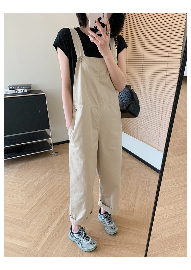 Macacões femininos estéticos lazer moda bolsos denim lavado diário faculdade all-match design simples em linha reta ins sólido popular