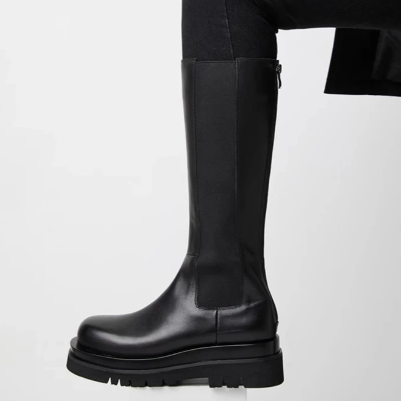 أحذية تشيلسي طويلة أحذية للرجال جلد طبيعي سميكة سوليد الارتفاع زيادة الأحذية النمط البريطاني الفاخرة جلد البقر أحذية طويلة #4